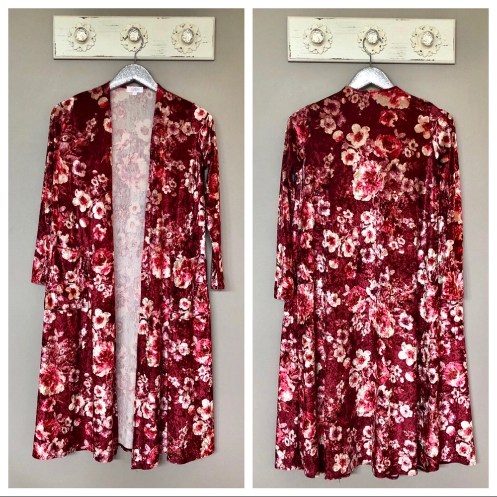 LuLaRoe | Red Floral Velvet Long Sleeve Duster